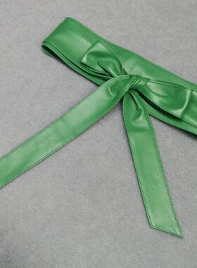 女士羊皮绿色绑带日韩风腰封