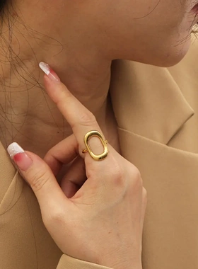 eManco欧美时尚镂空几何椭圆食指