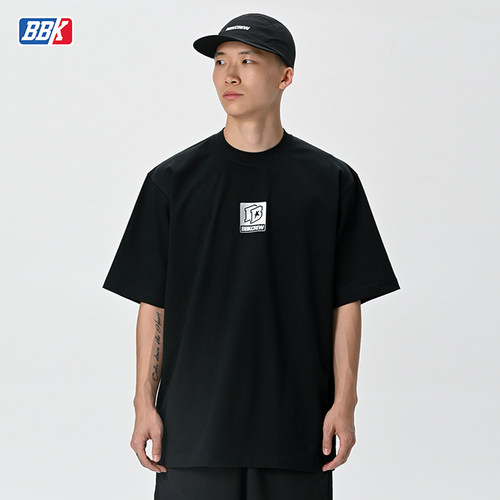 BBK 230g BBOY宽松T恤街舞滑板 潮流小领口短袖HIPHOP运动涂鸦 - 图1