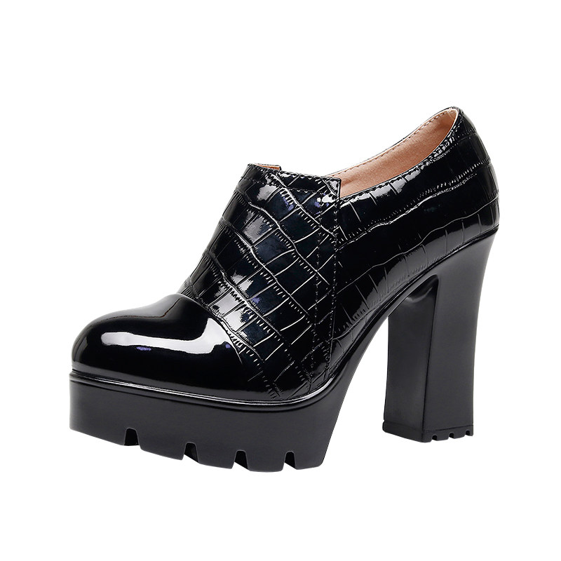 漆皮深口单鞋厚底防水台高跟鞋女粗跟不累脚小个子加绒及踝短靴子,淘宝优惠券,粉丝福利购,淘宝优惠卷