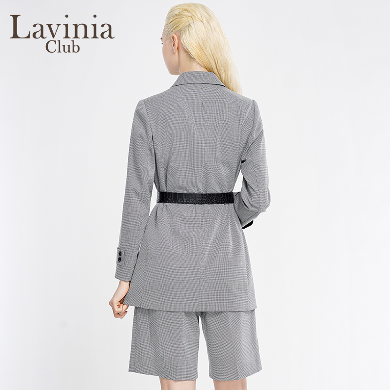 LaviniaClub拉维妮娅春秋新品西服套装格纹外套短裤女职场P11W16H-图3