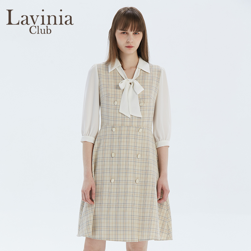 Lavinia Club拉维妮娅新品假两件双排扣甜美连衣裙格子Q13L112S - 图1