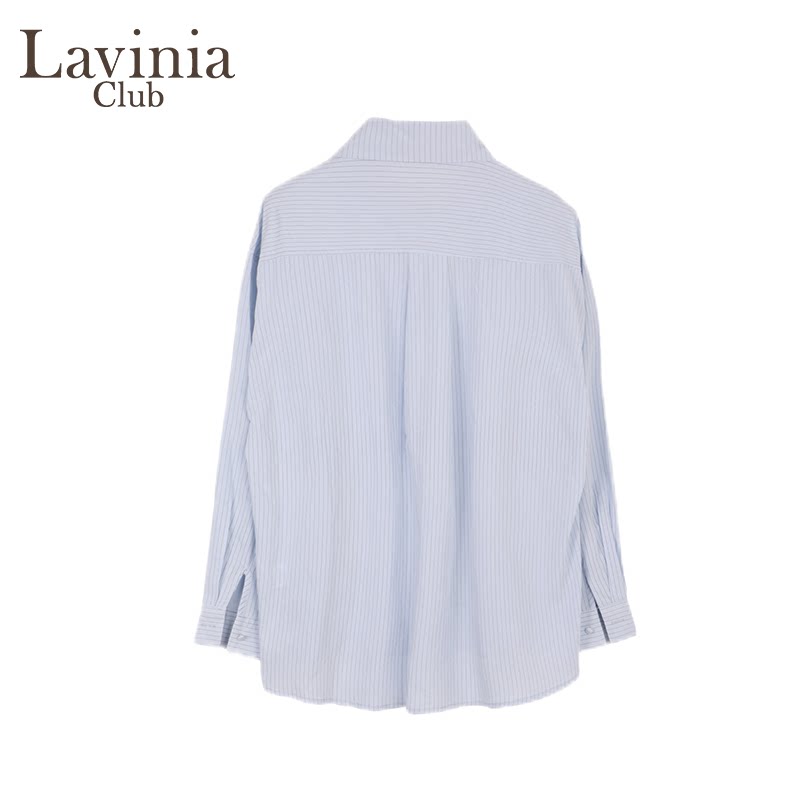 Lavinia 2025春夏新款翻领设计淡人气质通勤蓝色条纹衬衫Y51C153S