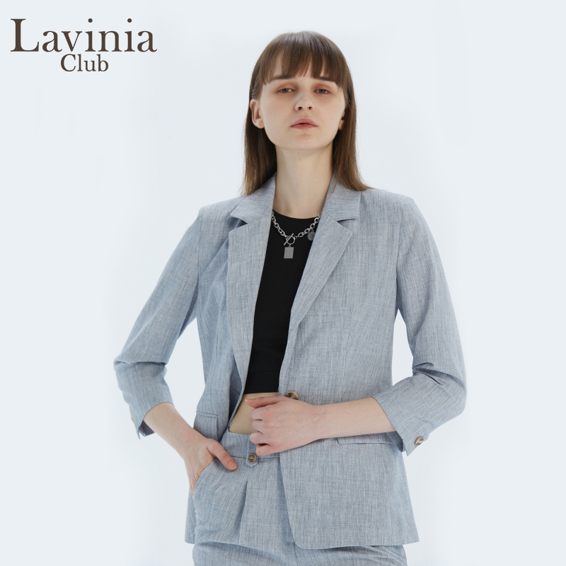 Lavinia拉维妮娅官方浅灰色修身西装外套女职场通勤休闲西服上衣