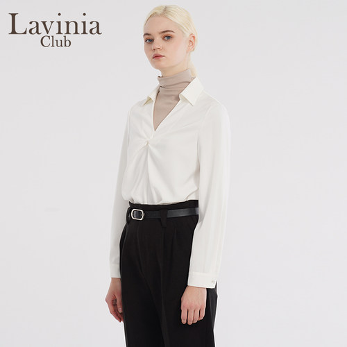 Lavinia Club/拉维妮娅春夏新品女士衬衫v领宽松打底上衣R11C56 - 图1