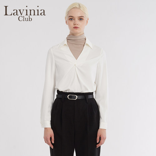 Lavinia Club/拉维妮娅春夏新品女士衬衫v领宽松打底上衣R11C56 - 图3