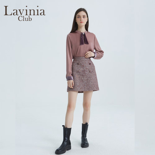 Lavinia Club拉维妮娅春秋新款紫色复古小香风A字半身裙女Q17Q102-图0