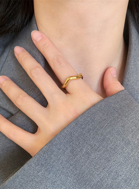 几何弯曲戒指指环女ins潮时尚复古个性冷淡风欧美简约波浪食指戒