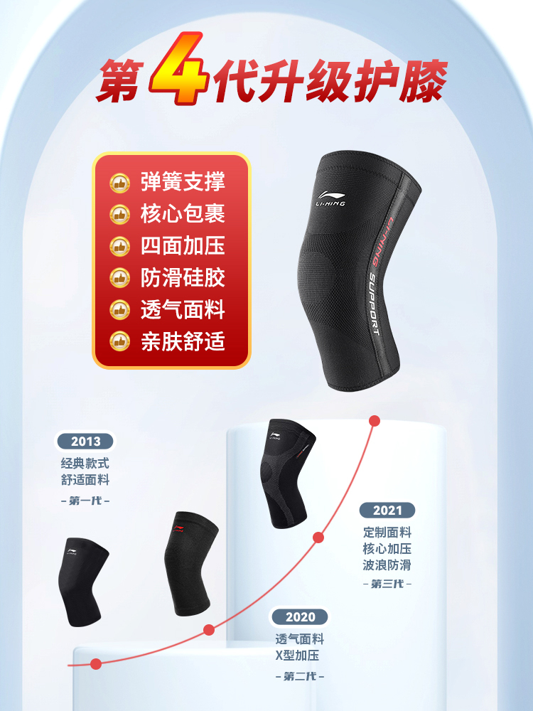 李宁羽毛球护膝登山骑车健身瑜伽跑步男女士关节膝盖保暖专业护具 - 图0
