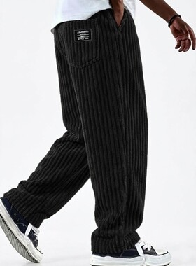 美式复古运动竖条纹灯芯绒男装宽松直筒休闲裤男Men's sweatpants