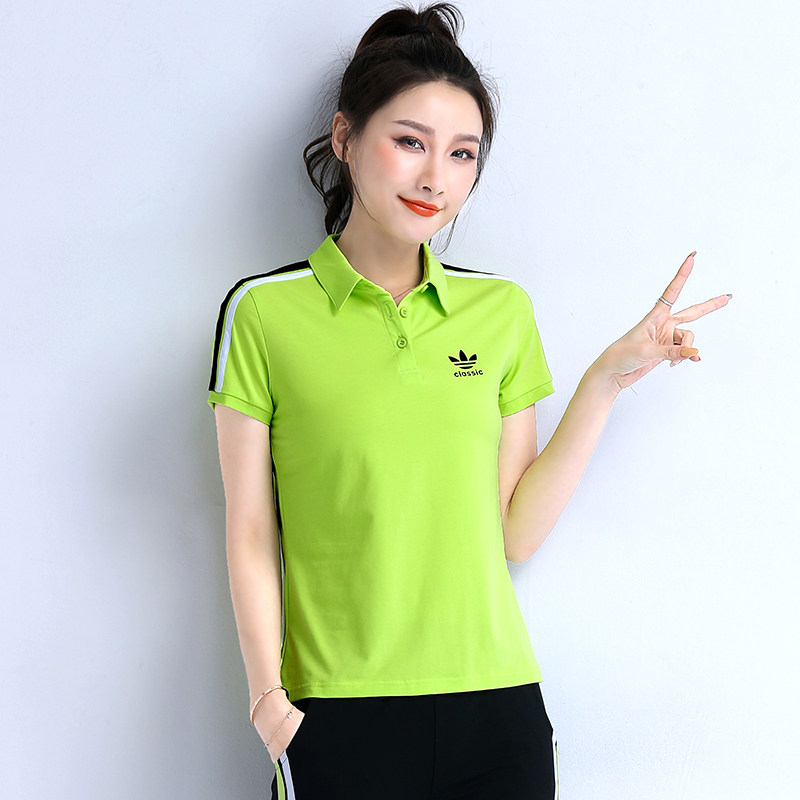 运动短袖t恤女夏纯棉翻领广场舞服 迪凡幕雪T恤