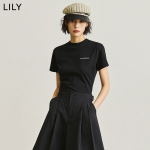 【商场同款】LILY2024夏新款女装时尚撞色印花百搭休闲修身T恤衫