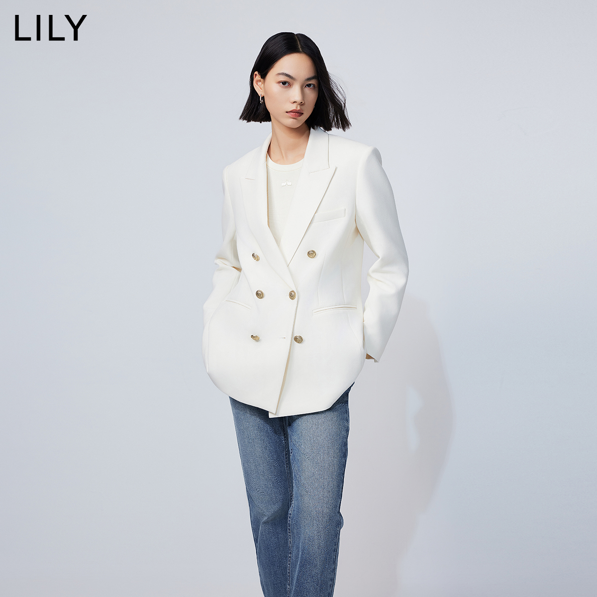 LILY2024春新款女装优雅通勤商务复古双排扣休闲西装外套小个子女 - 图3