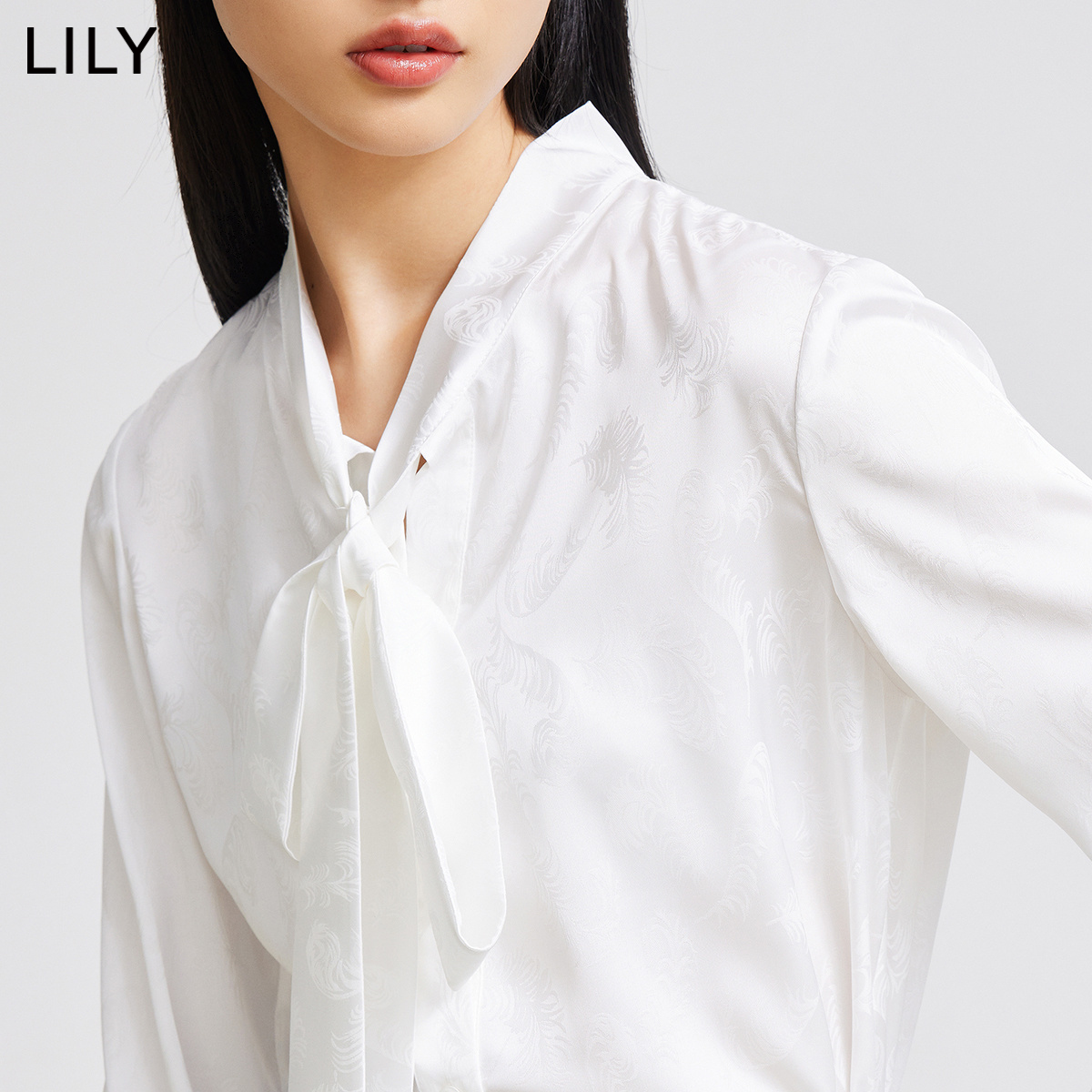 LILY官方旗舰店LILY2022春新款女装蝴蝶结法式小上衣通勤长袖内搭白色雪纺衬衫2