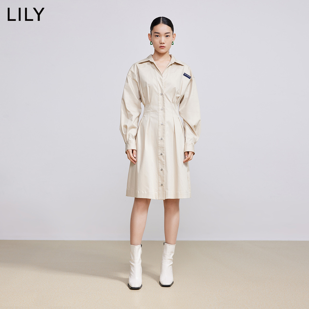 【商场同款】LILY2022春新款女装气质通勤款修身显瘦衬衫式连衣裙 - 图1