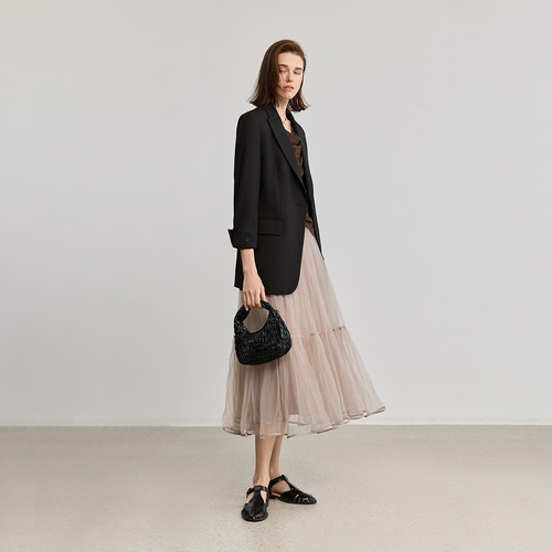 LILY26春夏新款女装不规则压褶宽松休闲轻盈蓬松蛋糕纱裙半身长裙 - 图2