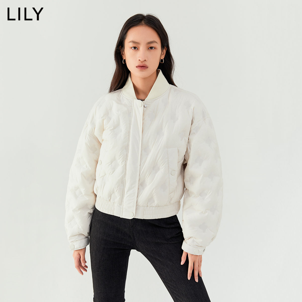 【商场同款】LILY2022冬新款女装洋气减龄时尚短款棒球服式羽绒服-图1