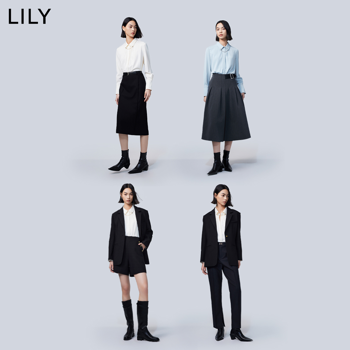 LILY2024春新款女装气质通勤款时尚别致压褶宽松垂坠感长袖衬衫女