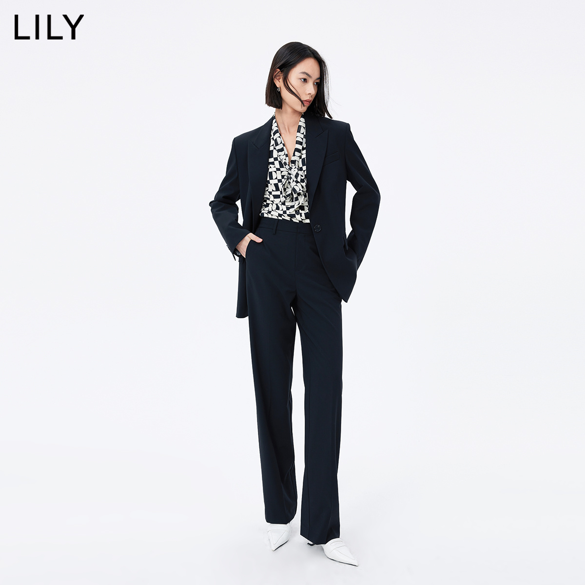 【专柜甄选】LILY2024春新款女装美丽诺可机洗精纺羊毛西装外套女