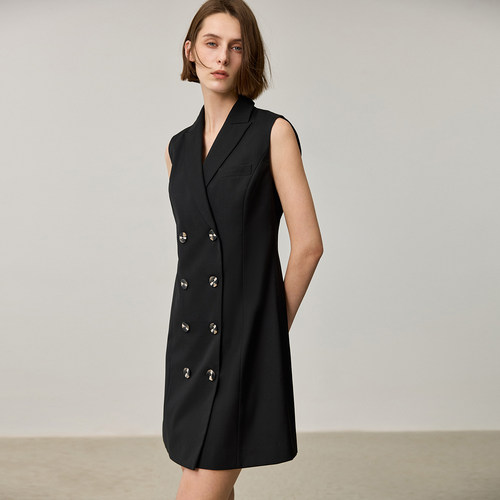 LILY新款女装优雅商务戗驳领双排扣可拆卸风衣式两穿连衣裙 - 图2
