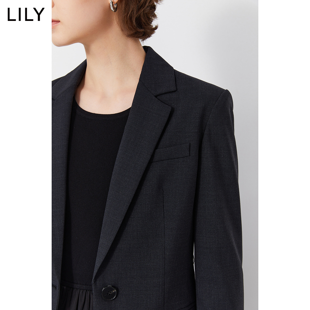 【商场同款】LILY2024春新款女装绵羊毛商务通勤修身休闲西装外套 - 图1