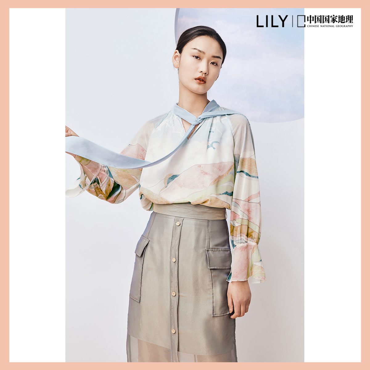 lily官方旗舰店【宋轶明星同款】Lily夏季新款女装设计感长袖小上衣雪纺衬衫1