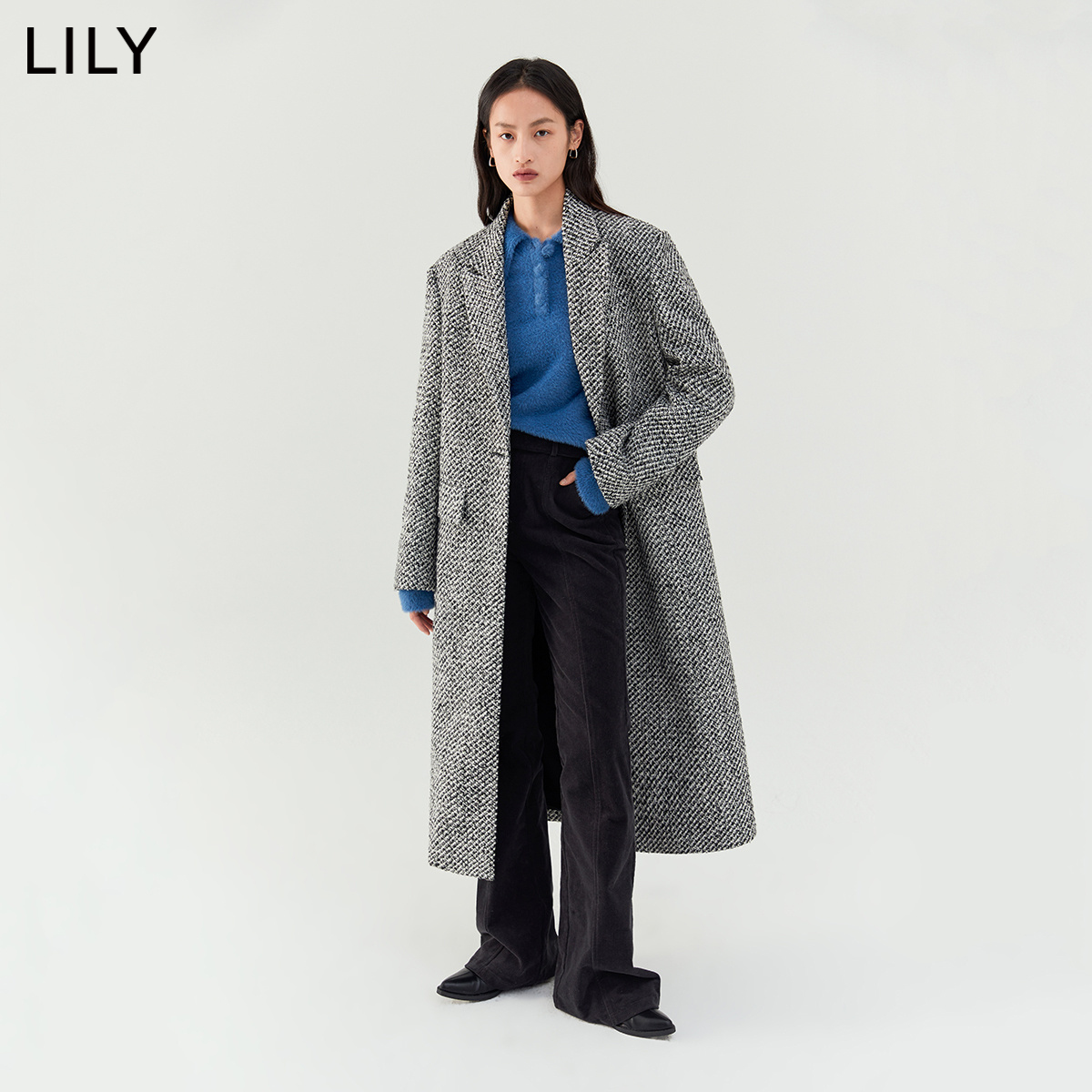 【商场同款】LILY2022冬新款女装气质通勤款一粒扣长款毛呢外套女 - 图0