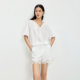 ເສື້ອແຂນຍາວ LILY lantern sleeve French pullover cotton lace shirt