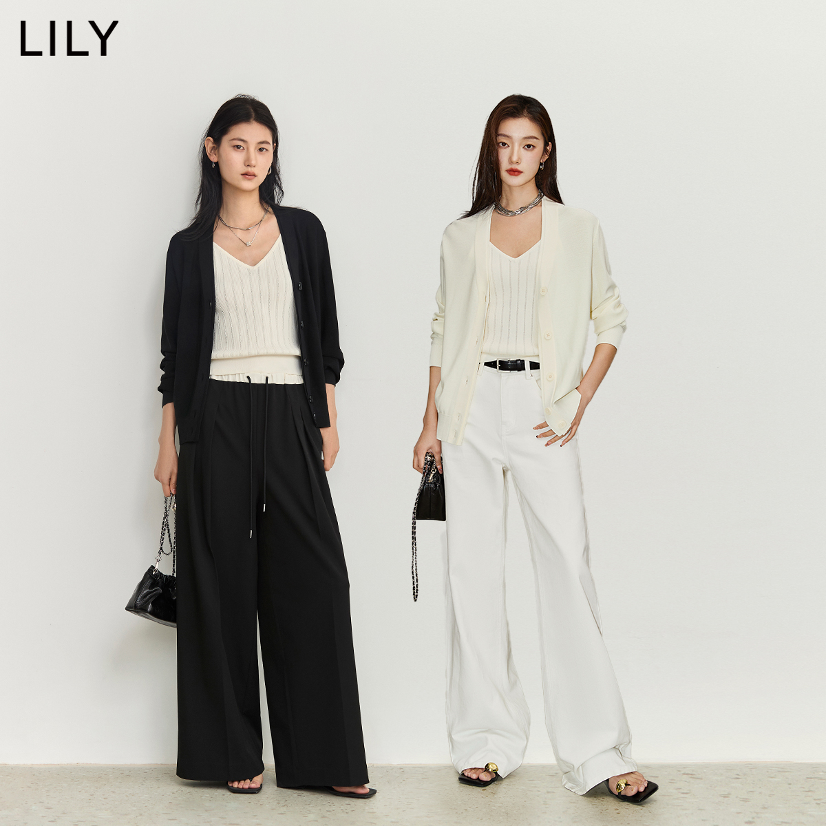 LILY2024夏新款女装气质纯色优雅通勤百搭修身收腰针织开衫外套女