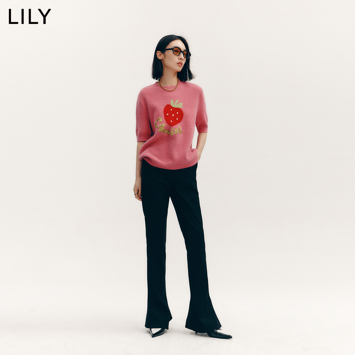 LILY2022秋新款女装复古时尚气质通勤款洋气显瘦高腰马蹄裤休闲裤 - 图1