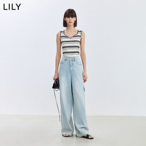 LILY2024夏新款女装设计感撞色百搭休闲复古修身针织吊带背心内搭