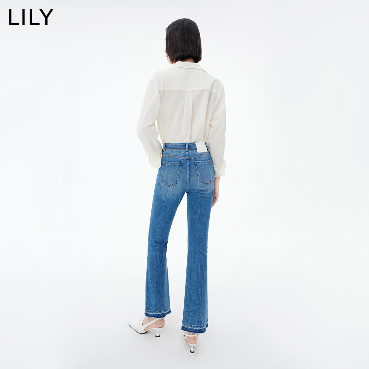 LILY2023秋新款女装休闲显瘦复古微喇九分牛仔裤女小个子裤子显高