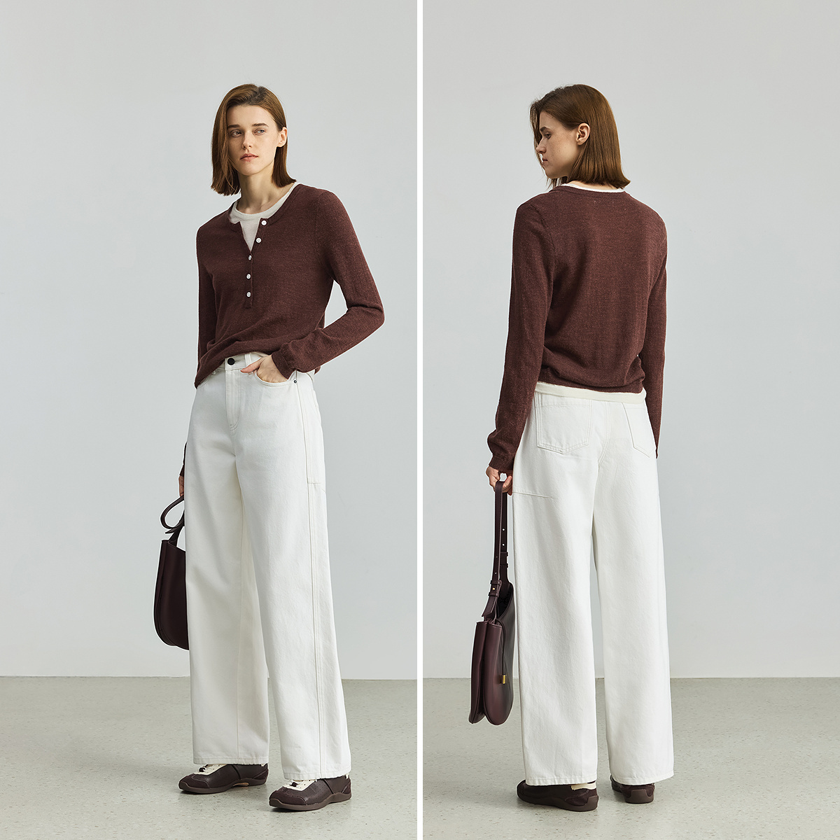 【商场同款】LILY2025新款女装羊毛羊驼毛混纺假两件套头针织衫 - 图1