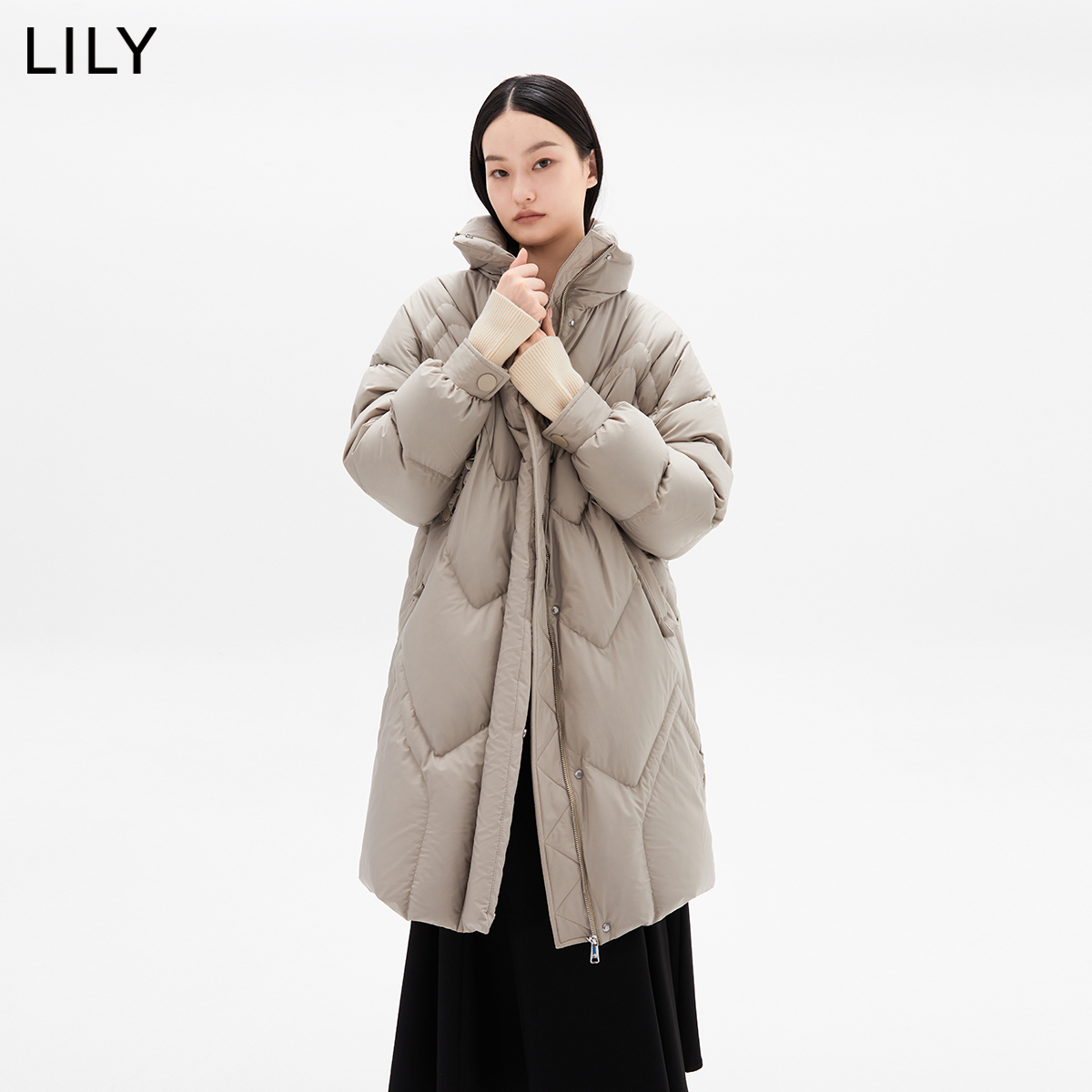 【商场同款】LILY2023冬新款女装保暖鹅绒气质通勤长款羽绒服外套-图2