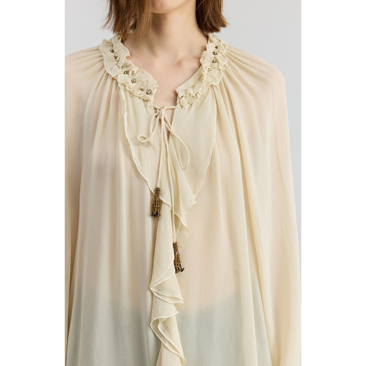 【商场同款】LILY2025新款女装法式复古荷叶边休闲雪纺衫套头衫,淘宝优惠券,粉丝福利购,淘宝优惠卷