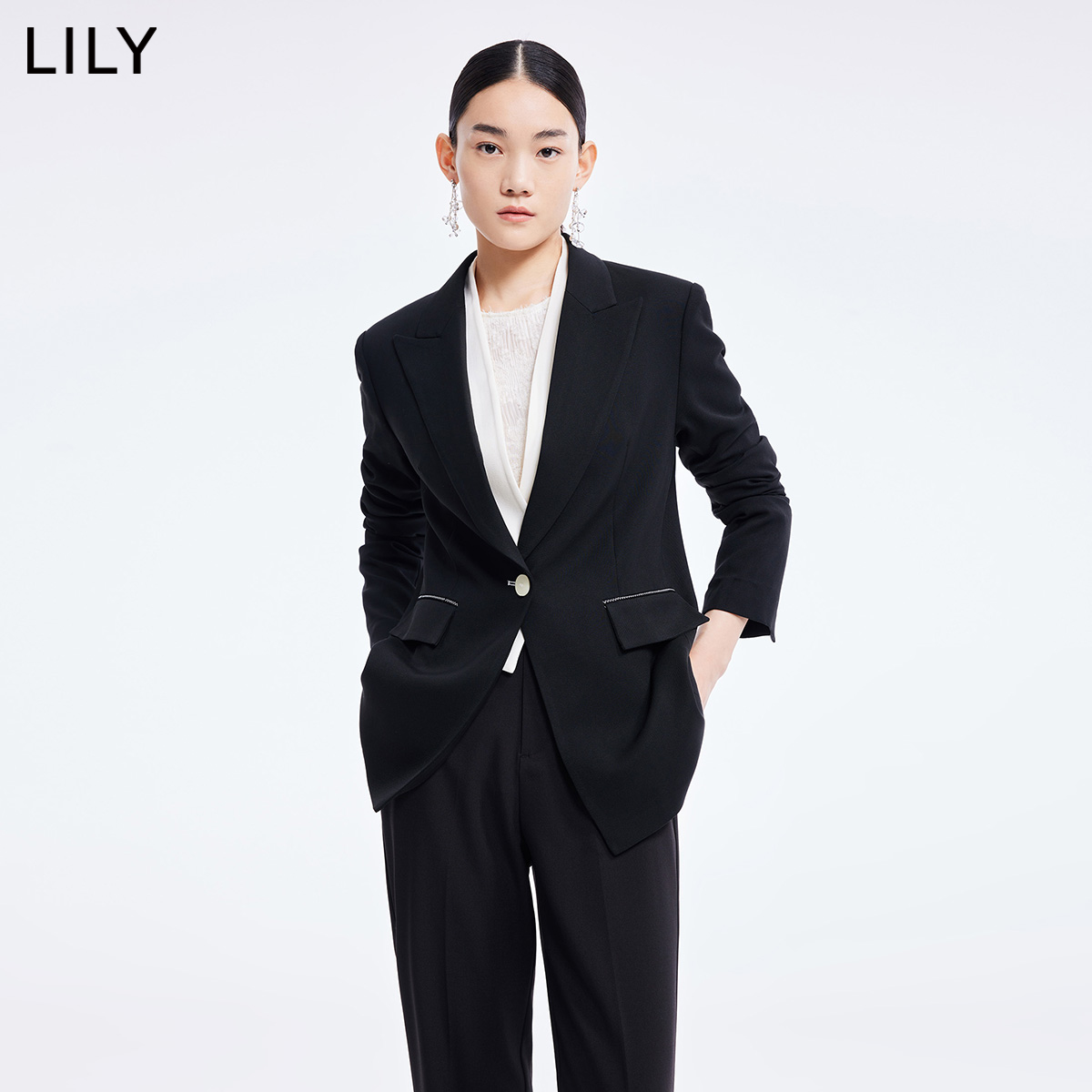 【周雨彤同款】LILY2022夏新款女装设计感双门襟气质通勤两色西装 - 图1