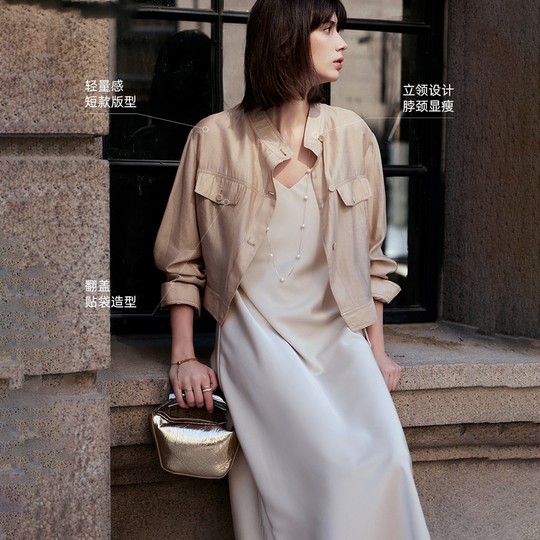 LILY微光薄款莫代尔透气立领显瘦工装风外套女休闲宽松短款25新款