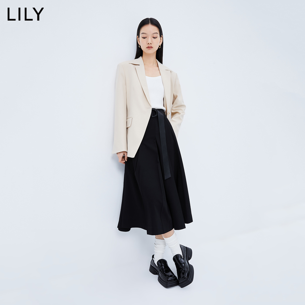 【商场同款】LILY2023春新款女装甜酷时髦百搭高腰显瘦百褶半身裙-图1