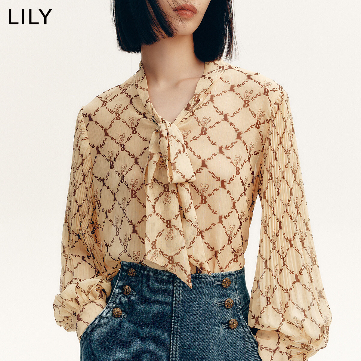 【lily迪士尼小鹿斑比系列】秋雪纺衫 LILY蕾丝衫/雪纺衫