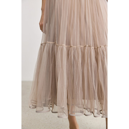 LILY26春夏新款女装不规则压褶宽松休闲轻盈蓬松蛋糕纱裙半身长裙 - 图0