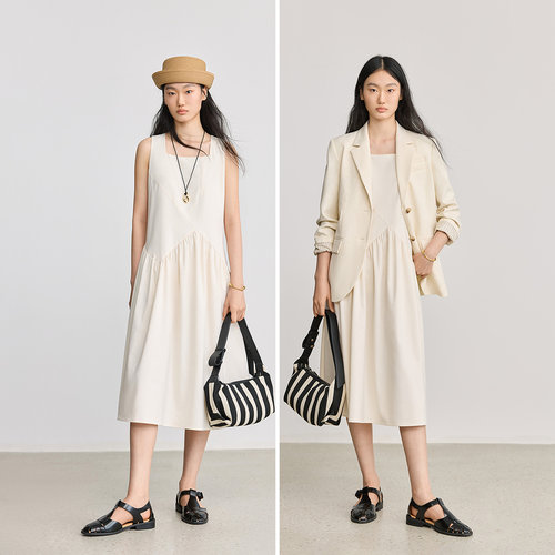 小黑裙LILY2025新款设计感气质法式方领解构收腰背心裙连衣裙女 - 图3