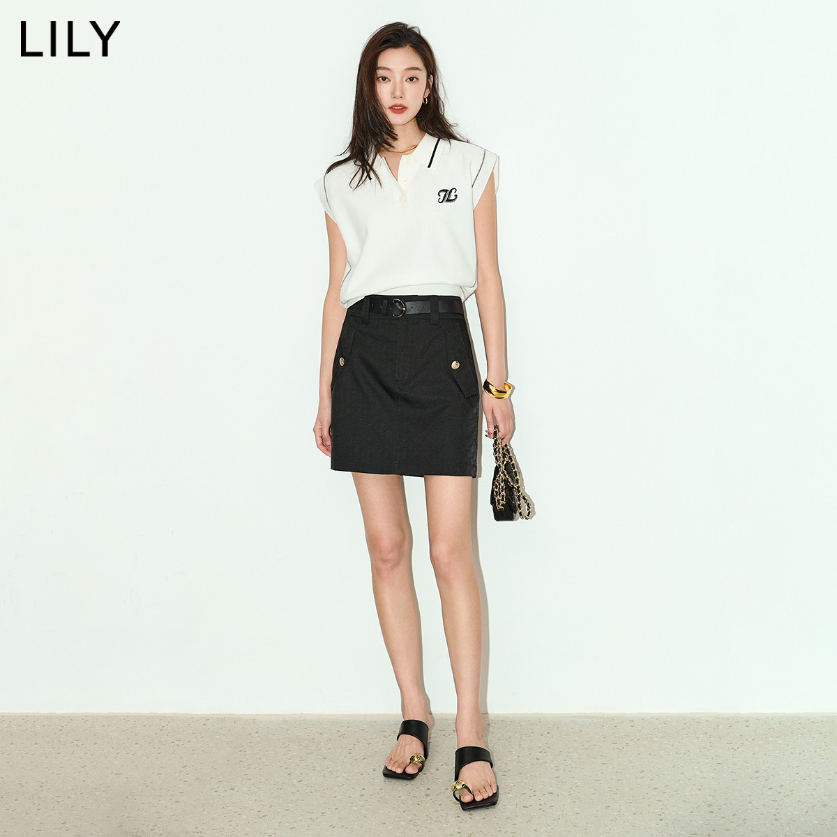 【宋茜同款】LILY2024夏新款设计感绣花美式学院风针织马甲背心女-图3