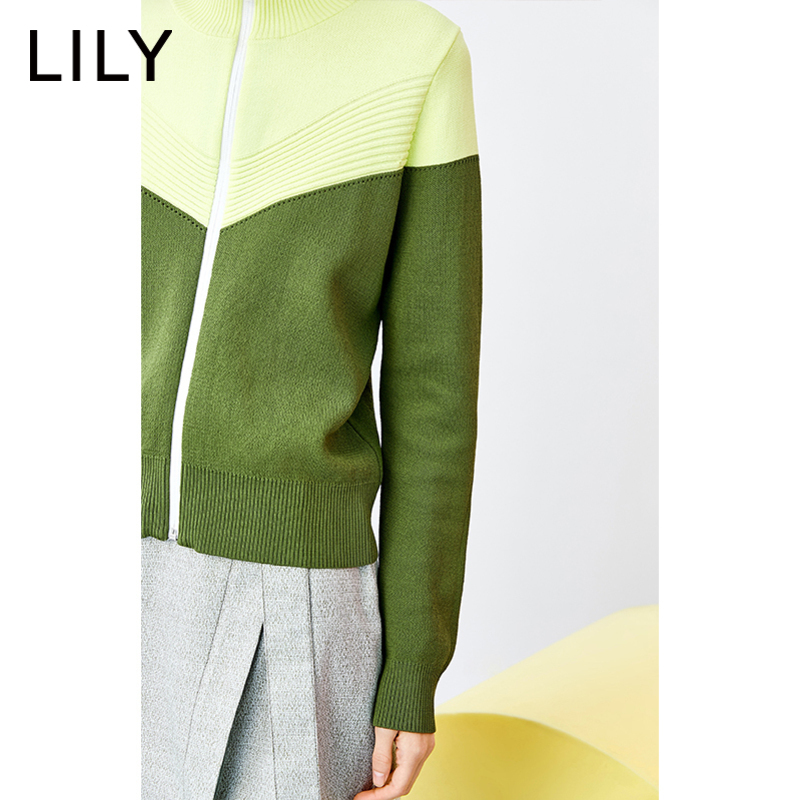 LILY2020 3701 春新款女装运动拼色半高领拉链针织休闲宽松短外套 LILY2020 3701 春新款女装运动拼色半高领拉链针织休闲宽松短外套