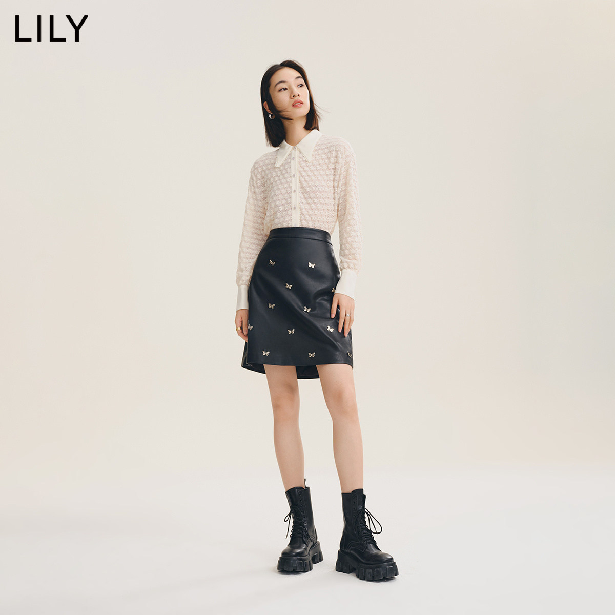 lily2022秋新款气质通勤款pu半身裙 LILY半身裙