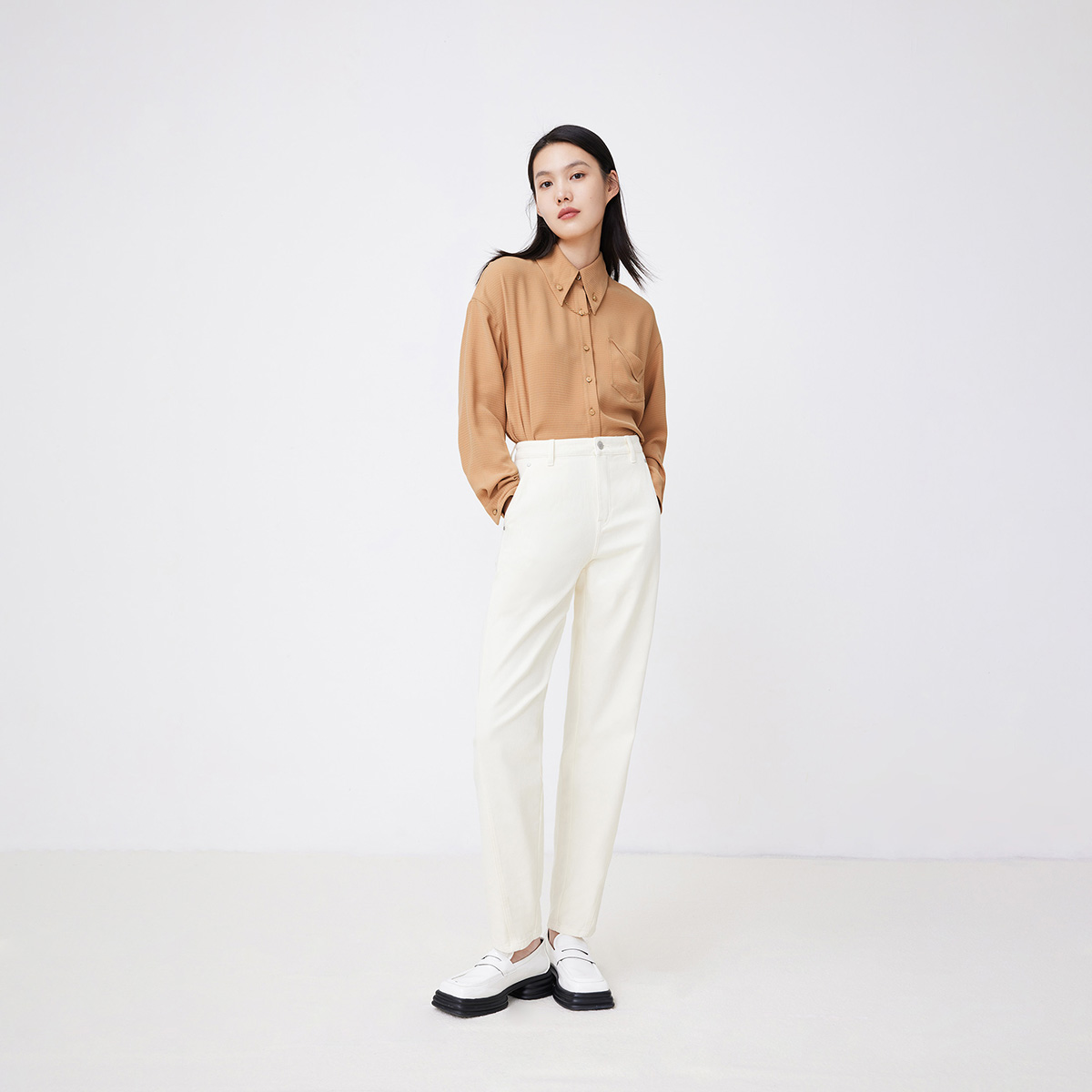 LILY官方旗舰店LILY口袋时尚宽松垂顺纯色长袖衬衫1