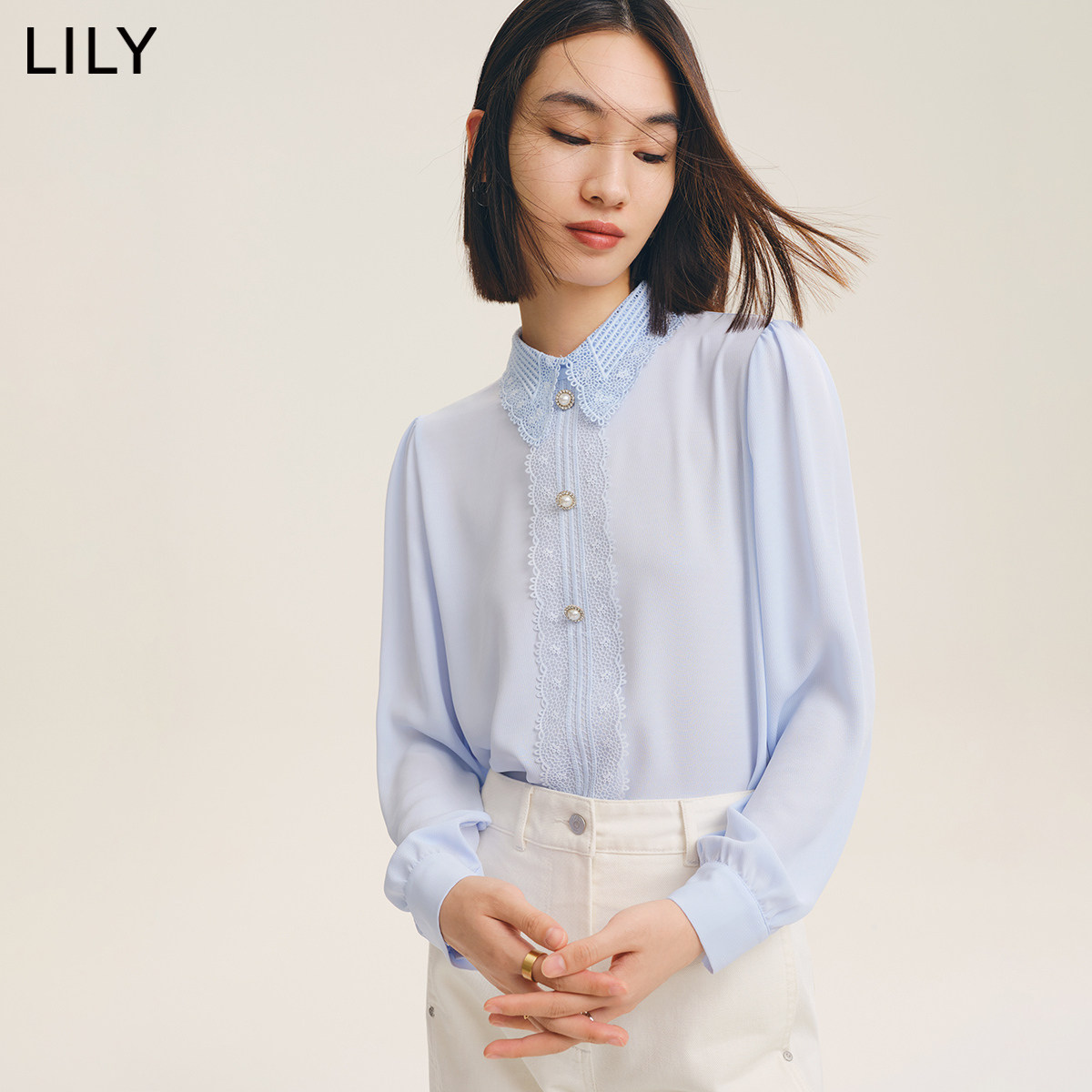 lily2022秋新款复古优雅蕾丝雪纺衫 LILY蕾丝衫/雪纺衫