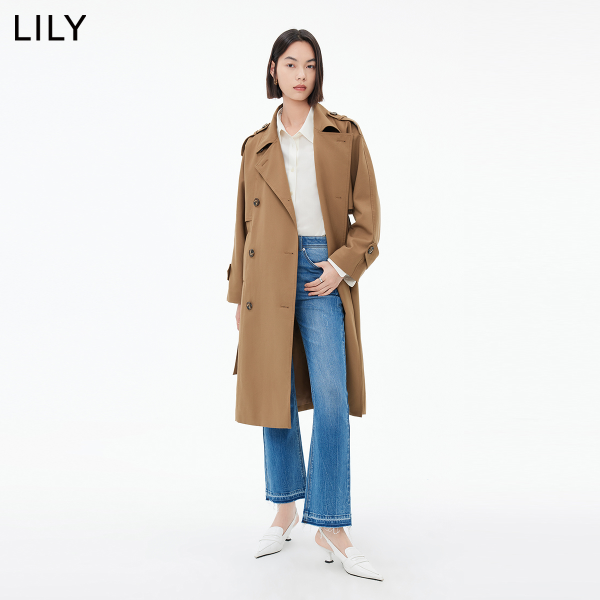 LILY2023秋新款女装休闲显瘦复古微喇九分牛仔裤女小个子裤子显高