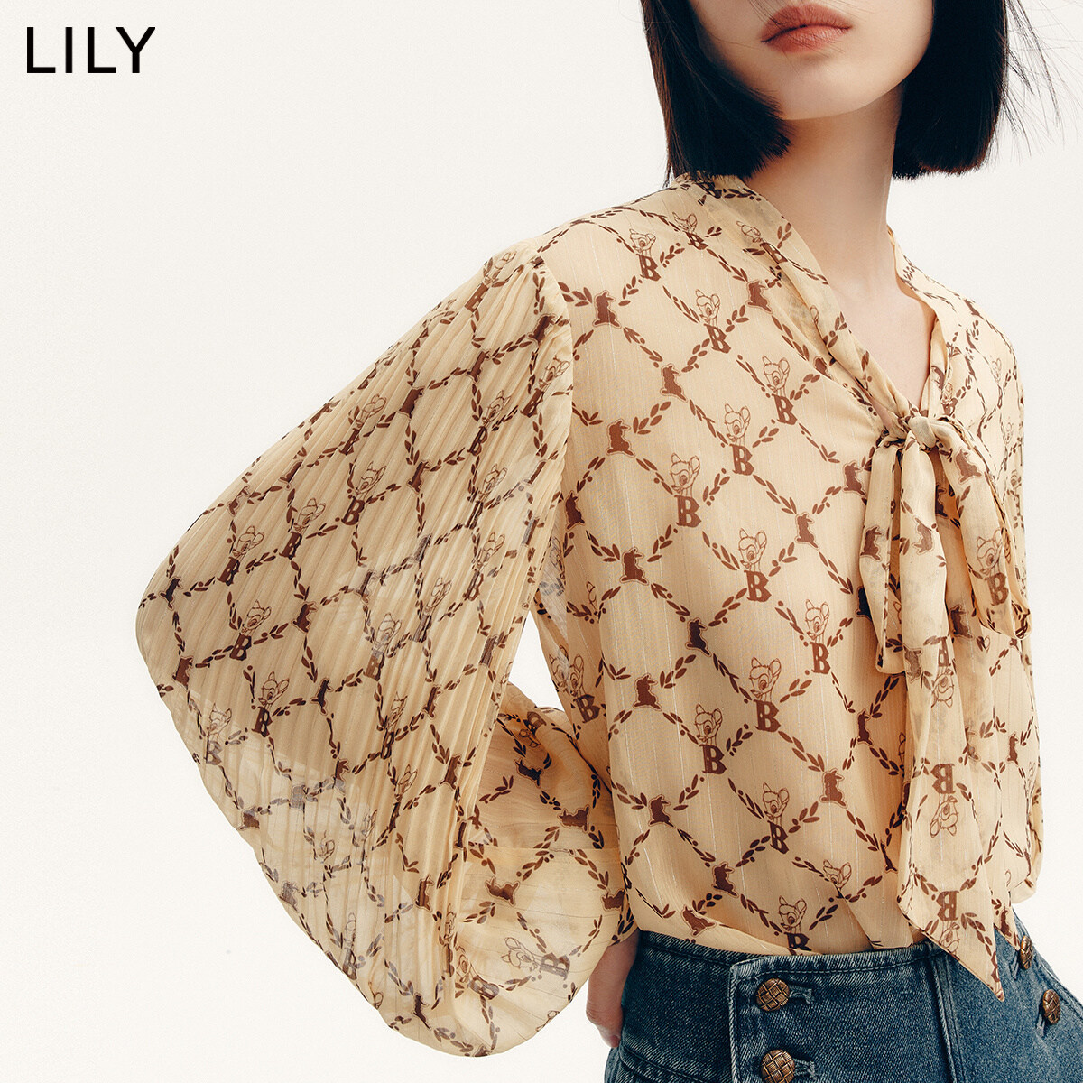 【lily迪士尼小鹿斑比系列】秋雪纺衫 LILY蕾丝衫/雪纺衫