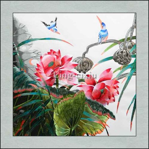 苏绣成品刺绣精品荷花鱼真丝刺绣挂画客厅三联画富贵有余刺绣画 - 图1