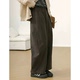 American retro brown casual pants for women in autumn and winter plus velvet high waist loose slimming straight pants elastic wide leg scimitar pants